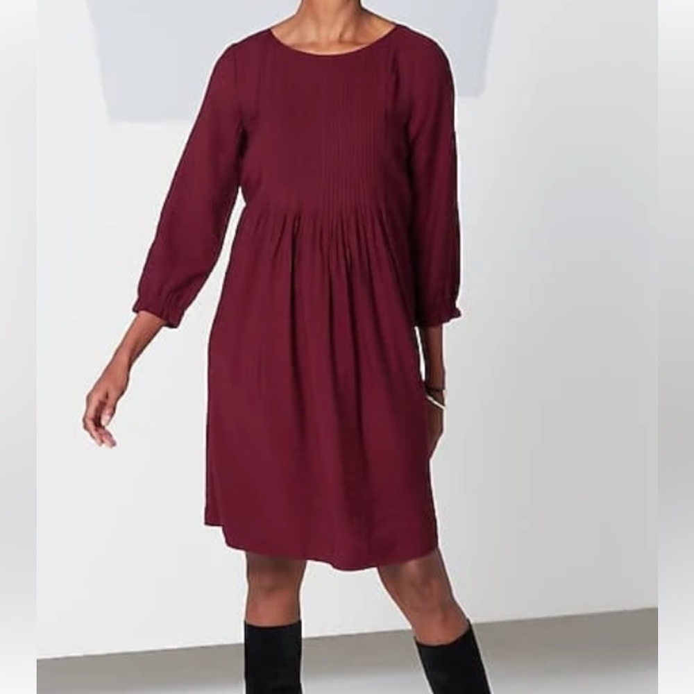 J. Jill Pintucked A line Burgundy Dress